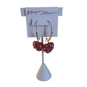 Betsey Johnson Pearly Pink Puffy Heart Dangle Earrings.